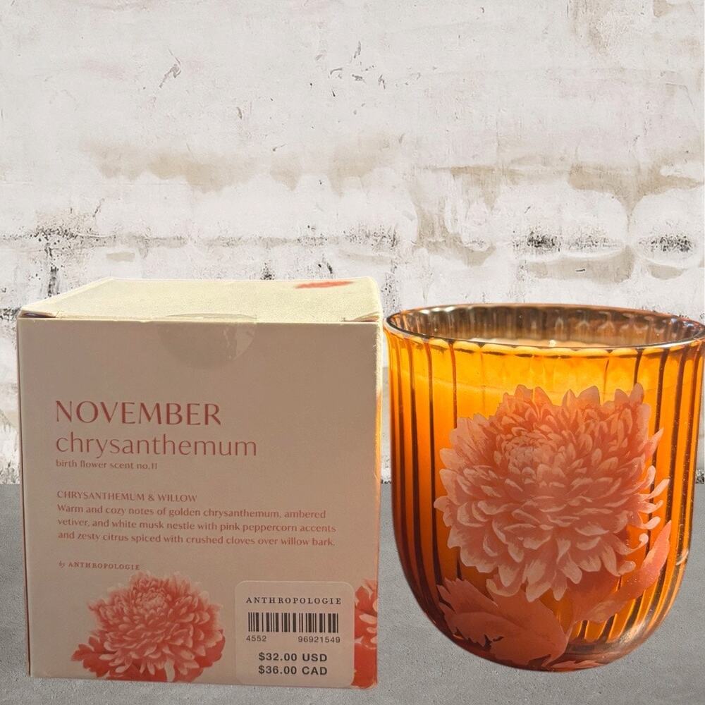 Anthropologie Birth Month Flower Boxed Candle - November NIB